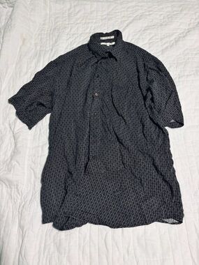 Perry Ellis Mens Black Geometric Print Button Up Shirt XL Rayon Short Sleeve